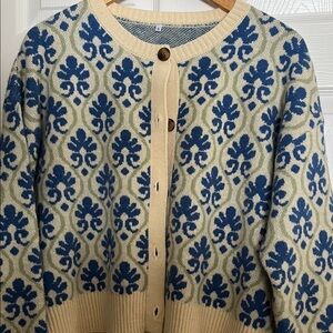 Elegant Blue and Cream Women's Cardigan